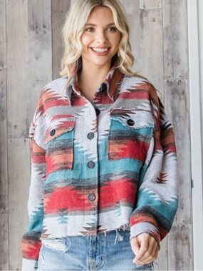 Aztec Cropped Button-Up Veveret Jacket | small-medium